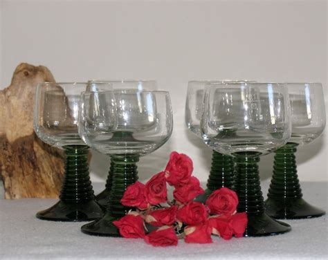 Vintage Glasses From The 60sgerman Ruwer Green Ribbed Wine Glasses