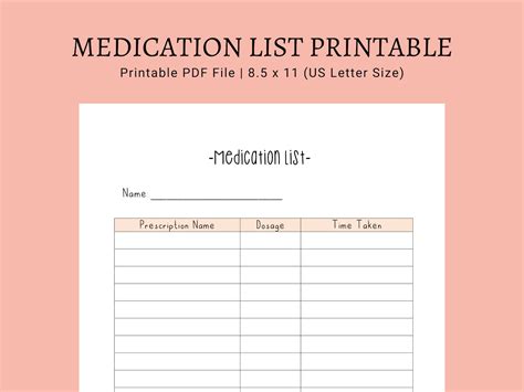 Medication List Printable Printable Pdf List Medication Tracker Etsy