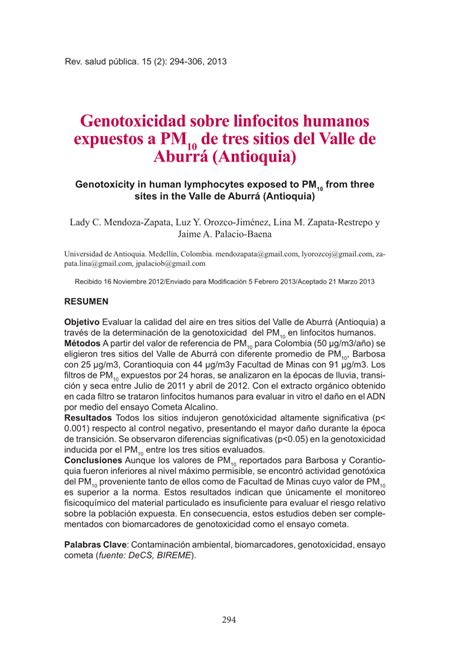 Pdf Genotoxicity In Human Lymphocytes Exposed To Pm10 From Three