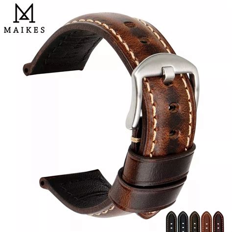 Maikes Watch Accessories Oil Wax Leather Watch Strap Mm Mm Mm