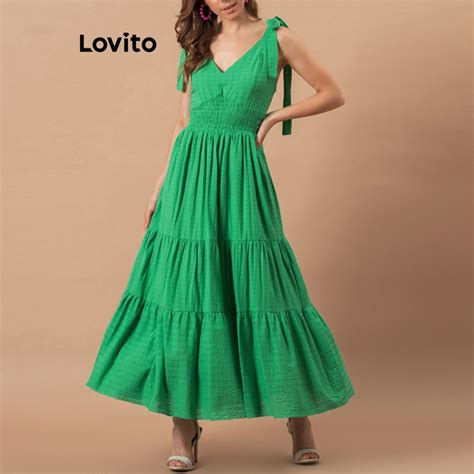 Lovito Women Boho Plain Lace Up Smocked Dress Lnl Shopee Philippines