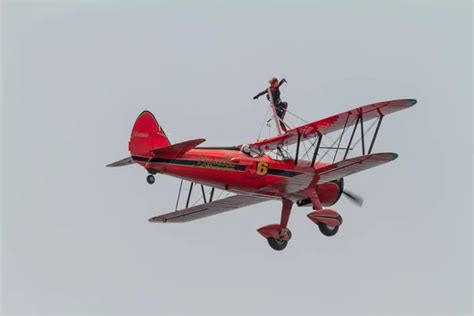 Wingwalker Danielle On The Aircraft Boeing Stearman Stock Editorial