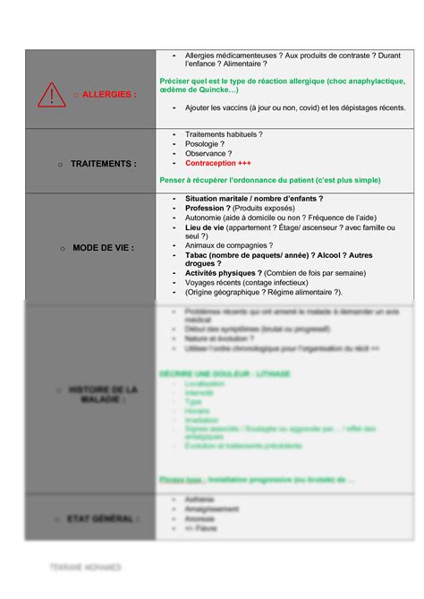 Solution Fiche D Observation M Dicale Interrogatoire Et Examen