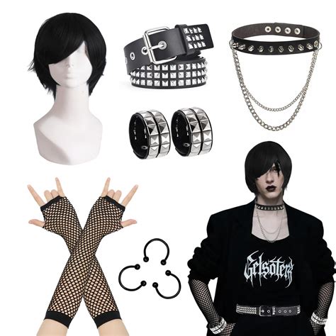 ATAYOU 10PCS Emo Boy Cospaly Costume Accessories Kit 2000s Themed Party