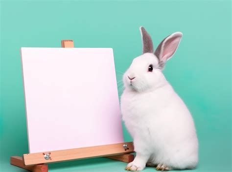 Un Lindo Conejito Con Pizarra En Blanco Sobre Fondo De Color Pastel