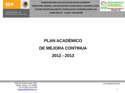 PDF PLAN ACADÉMICO DE MEJORA CONTINUA 2012 Para obtener el