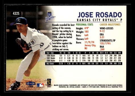 Fleer Tradition Jose Rosado Starting Nine S Royals Zz