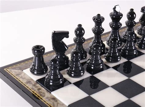 Black & White Alabaster Chess Set with Wood Frame – Chess House