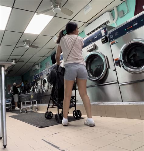 Lil Booty Latina Milf In Legging Shorts At Laundromat Short Shorts
