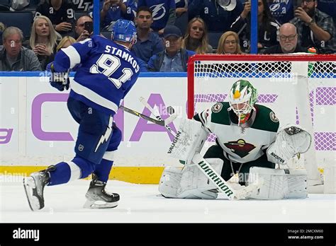 Tampa Bay Lightning Center Steven Stamkos 91 Fires The Puck Past