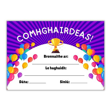 Comhghairdeas Irish Congratulations Certificates Mol An Óige