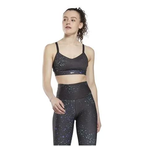 Top Reebok Mujer S Lux Strappy Bra Speckle Negro Platanitos