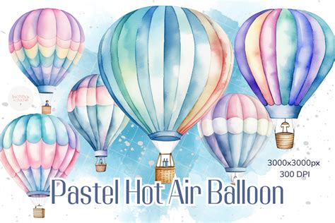Pastel Hot Air Balloon Watercolor Bundle Graphic By Kennocha Creative Fabrica