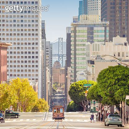 San Francisco Cable Car On California Street At Sunset Usa