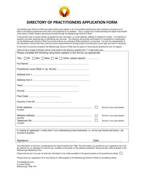 Fillable Online Directory Of Practitioners Application Form Fax Email