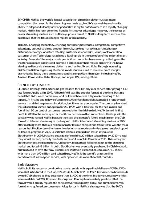 Neflix CASE Study - SYNOPSIS: Netflix, the world’s largest subscription