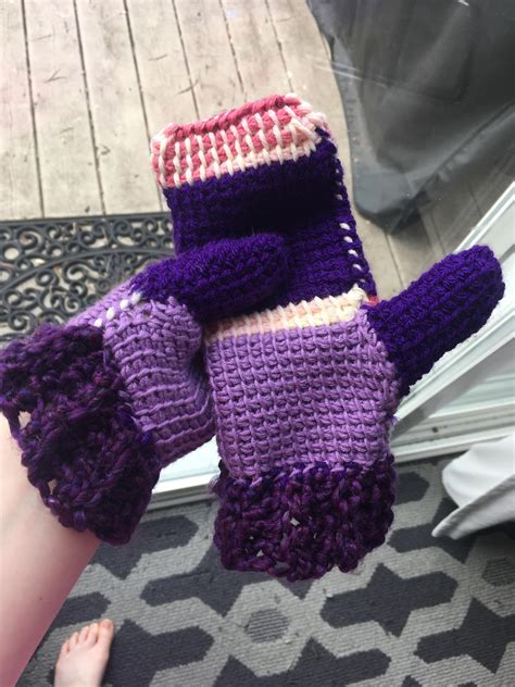 Purple And Pink Mittens R Tunisian Crochet