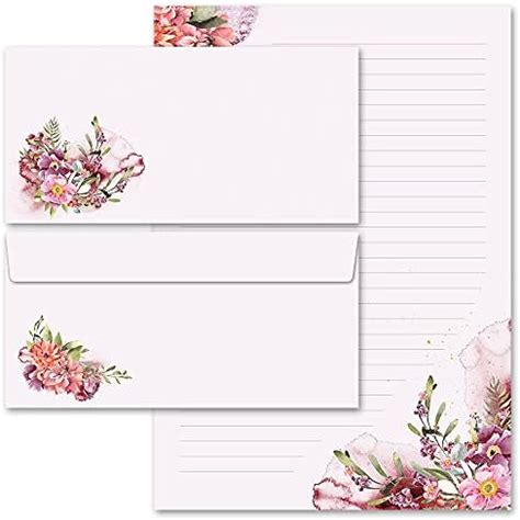 Briefpapier Set Tlg Blumen Bl Ten Mohnblumen Blatt