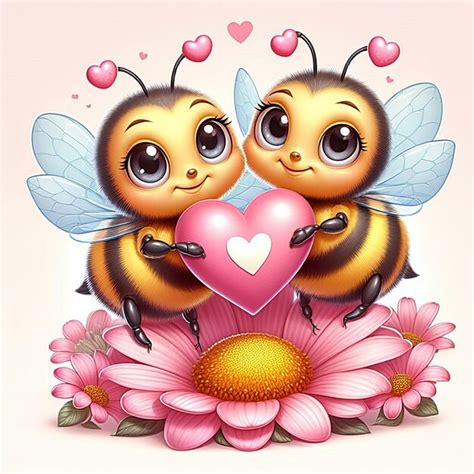 Premium Photo Two Cute Bees Holding Valentine Heart