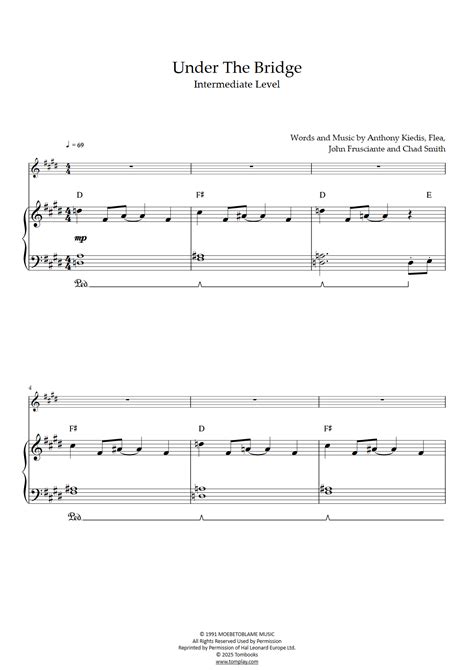 Under The Bridge Intermediate Level With Orchestra Red Hot Chili Peppers Piano Sheet Music
