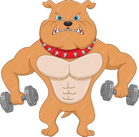 Premium Vector Muscle Bulldog With Dumbbells Cartoon