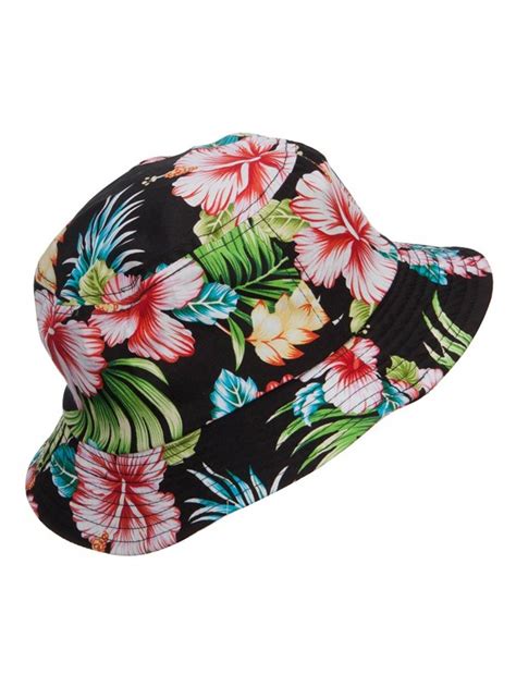 Floral Cotton Bucket Hat - Black - C6124YGZLE7