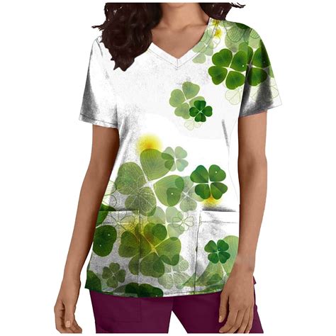 Olyvenn Sales Fashion Ladies Working Uniform St. Patrick's Day Graphic Lucky Clover Print Tunic ...