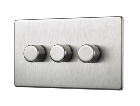 Satin Nickel Screwless Triple Dimmer Switch 3 Gang 120w Led