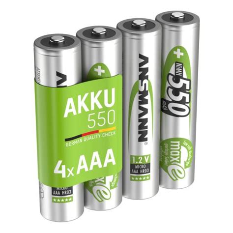 NiMH Rechargeable Battery AAA HR03 550 MAh MaxE 4 Pcs ANSMANN AG