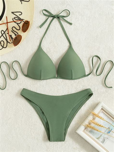 SHEIN Swim Vcay Seam Detail Push Up Halter Bikini Swimsuit SHEIN USA