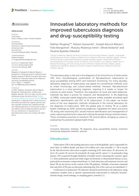 PDF Innovative Laboratory Methods For Improved Tuberculosis Diagnosis