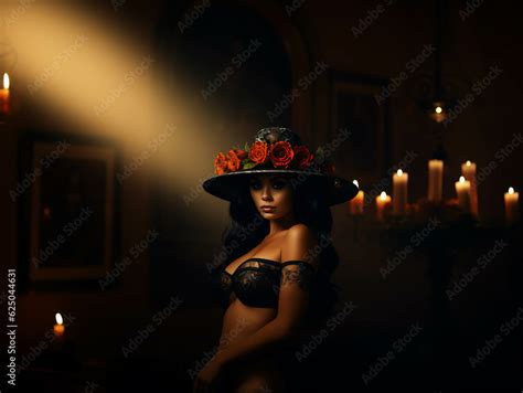 ilustración de una mujer latina sensual posando en el Día de Muertos ai generative Stock