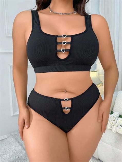 Plus Heart Ring Cut Out Lingerie Set SHEIN EUR