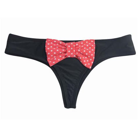 Fashion Round Dot Big Bowknot Black Thong Bikini Swimsuit BK