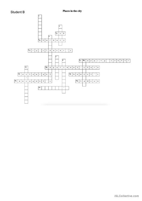 Places in the city Crossword: English ESL worksheets pdf & doc