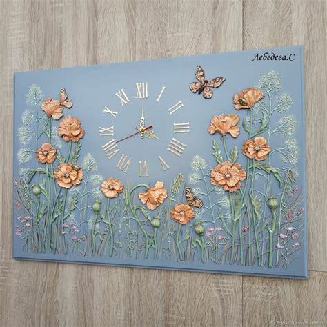 Часы -барельеф"Маки на сером" в интернет-магазине на Ярмарке Мастеров ...