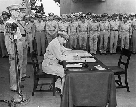 General Macarthur Signs The Surrender Papers Aboard The Uss Missou Old