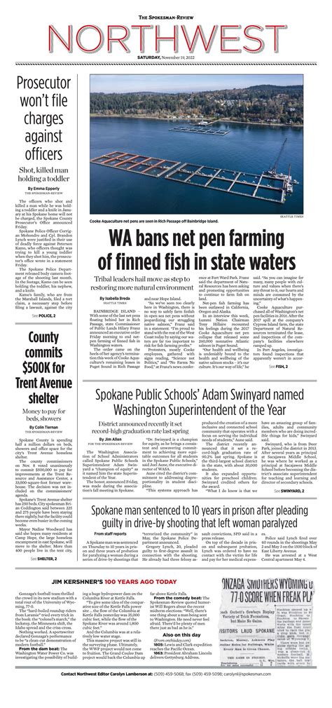 Northwest Front Page For Nov 19 2022 The Spokesman Review