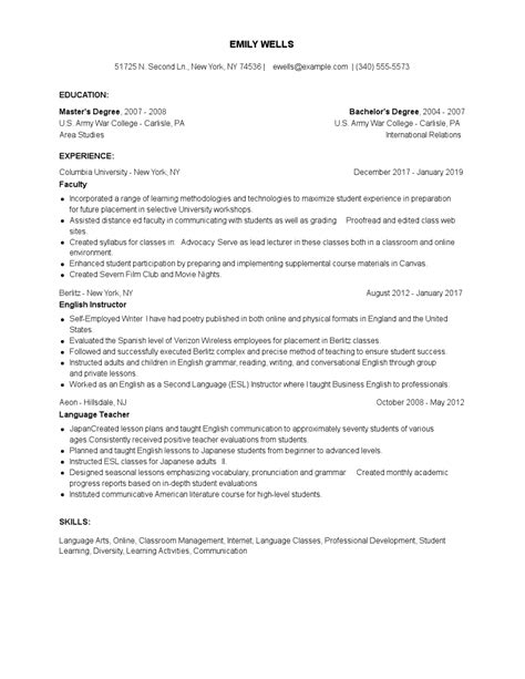 Faculty Resume Examples And Tips Zippia