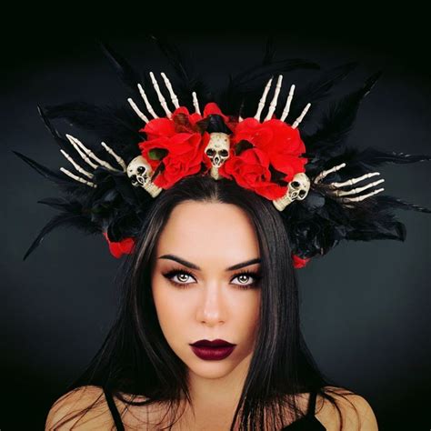 Sugar Skull Halo Crown Dark Queen Day Of The Dead Headpiece Halloween
