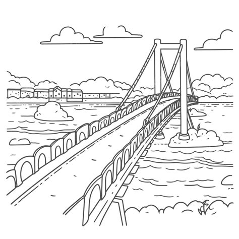 Dibujo De El Puente Sobre El Río Para Colorear Vector PNG dibujos