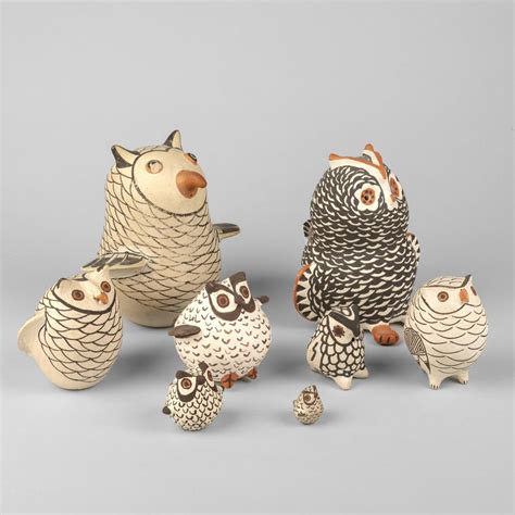 Lot Acoma Various Artists Lot Of Eight Pottery Owls