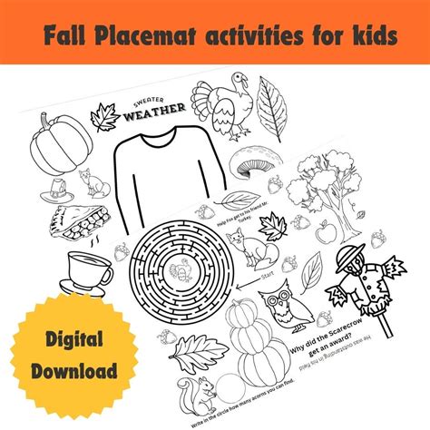Fall Placemat Activities For Kids Printable Etsy