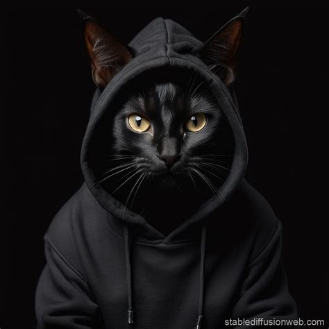 Black Cat In Black Hoodie Stable Diffusion Online