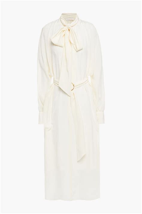 Zimmermann Batwing Pussy Bow Belted Silk Crepe De Chine Midi Dress The Outnet