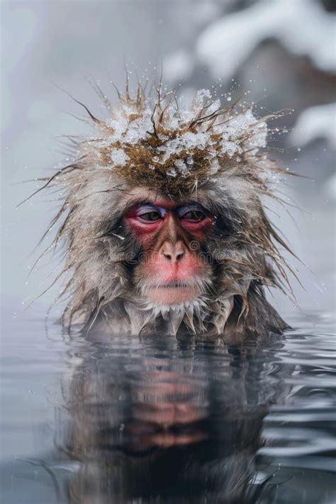 A Monkey Playing In A Hot Spring Of Water Monkey Bathing In Hot Water Stock Photo Image Of