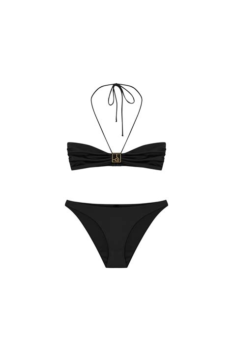 Siyah Logo Aksesuarlı Straplez Bikini