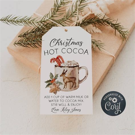 Christmas Hot Cocoa Gift Tag Template Printable Holiday Hot Chocolate Favor Tags Editable