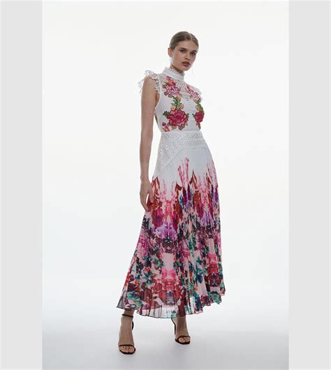 Buy Karen Millen Guipure Lace Mirrored Floral Pleated Midi Dress In