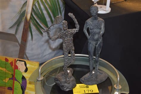 Wire Tennis Sculpture And Female Figure 2 Pcs